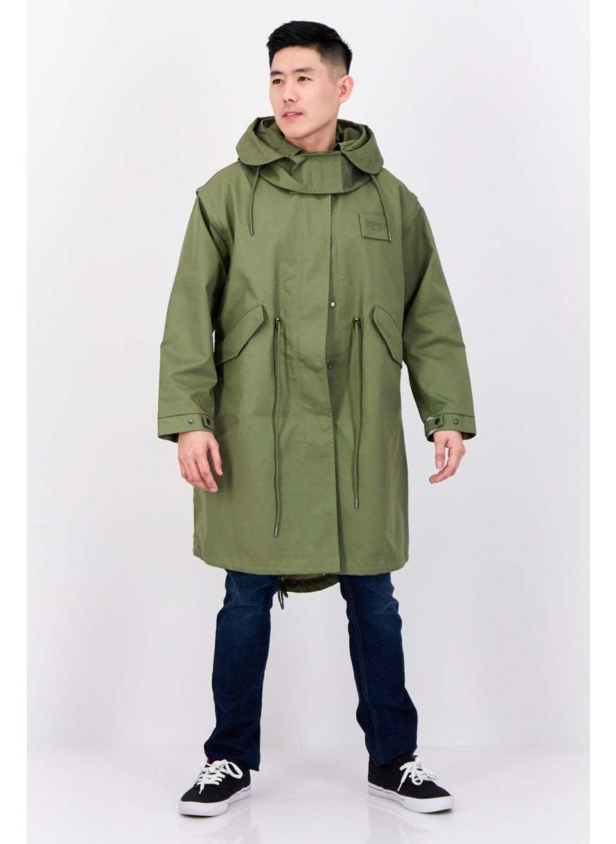ESPRIT - Men Plain Trench Coat Jacket, Olive - Image 1