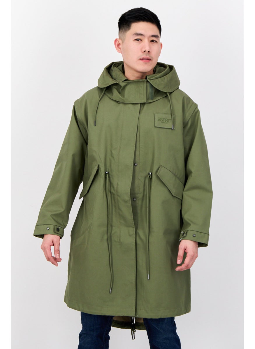 ESPRIT - Men Plain Trench Coat Jacket, Olive - Image 1