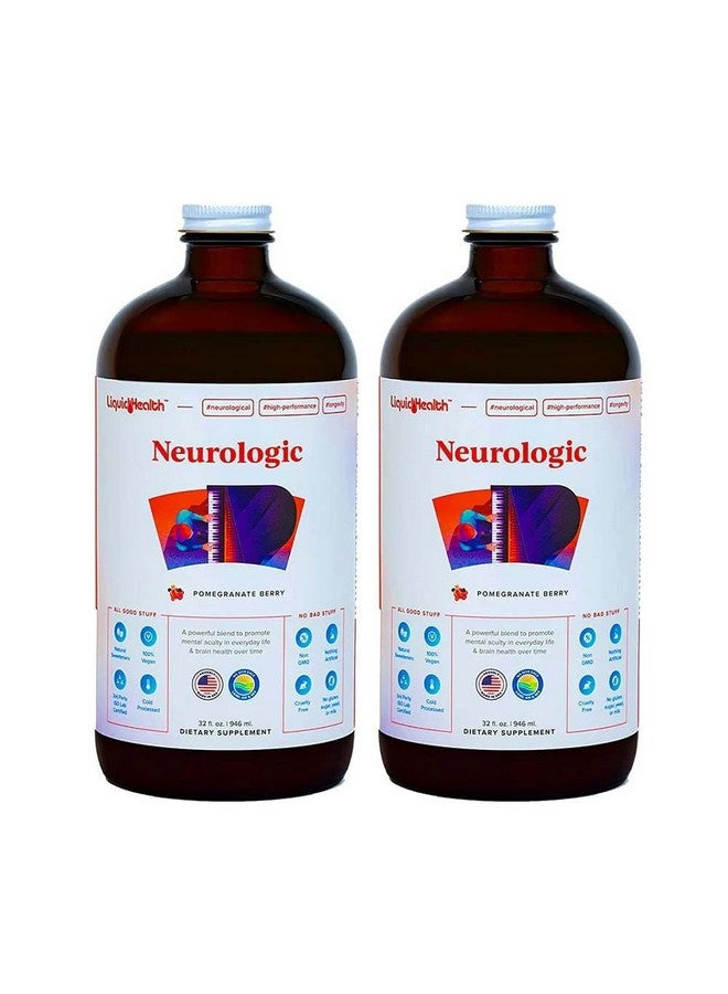 ليكويد هيلث LIQUIDHEALTH Brain Booster Neurologic Liquid Vitamins دعم الذاكرة والتركيز للبالغين والتعلم واليقظة المعرفية الصحية وفيتامينات متعددة لغذاء الدماغ 32 أونصة سائلة (عبوتان) - Image 1