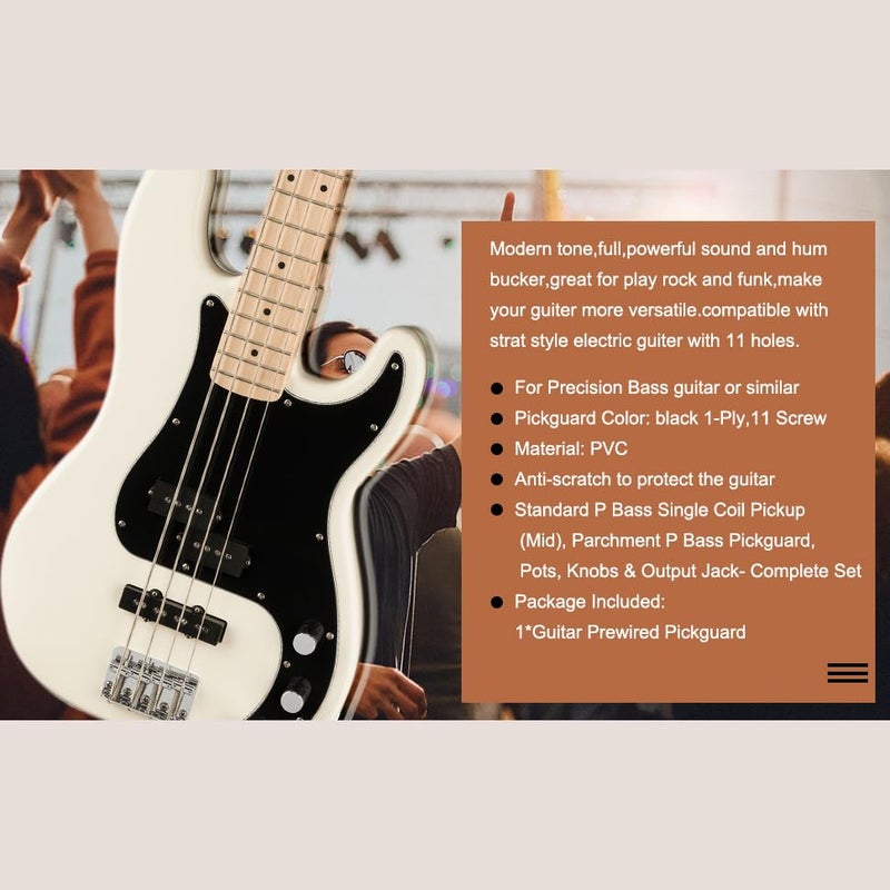 JIUWU Guitar Prewired Loaded Pickguard for Fender Precison P Bass Part Black - Image 4