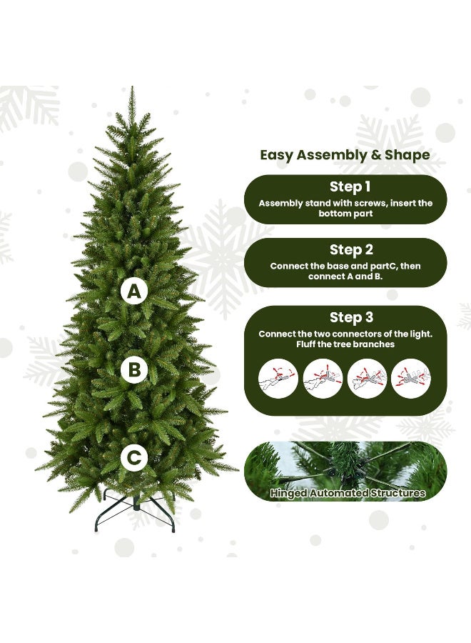 AUTOYSUR 5ft / 6ft / 7ft / 8ft / 10ft Artificial Pencil Christmas Tree Hinged Realistic Slim Xmas Tree w/Sturdy Metal Stand, Fake Christmas Tree with 610 / 850 / 1180 / 1561 / 2151 Tips for Home, Office, Party Decoration Indoor - Image 3