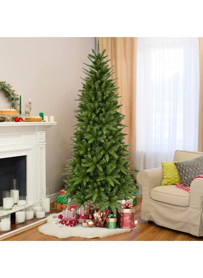 AUTOYSUR 5ft / 6ft / 7ft / 8ft / 10ft Artificial Pencil Christmas Tree Hinged Realistic Slim Xmas Tree w/Sturdy Metal Stand, Fake Christmas Tree with 610 / 850 / 1180 / 1561 / 2151 Tips for Home, Office, Party Decoration Indoor - Image 1