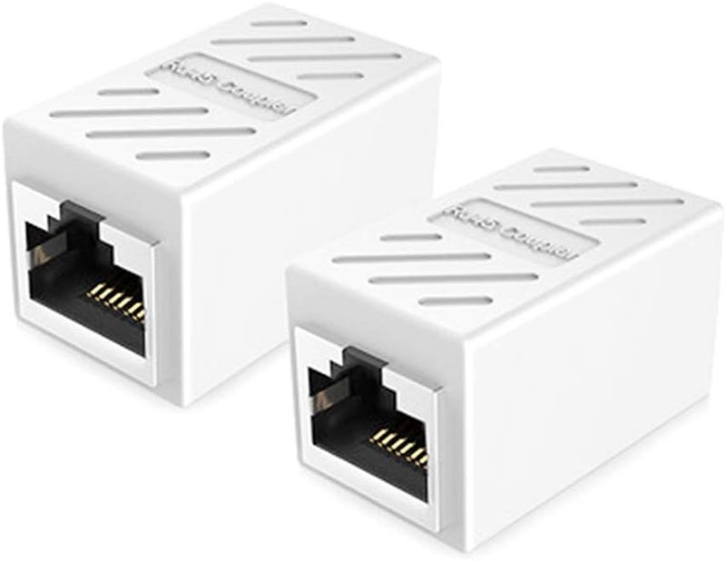 PLUSPOE RJ45 Network Coupler, 2 Pack Ethernet in Line LAN Connector Plugs for Cat5 Cat5e Cat6e Cat7 Cable Extender Female to Female (White) - Image 1