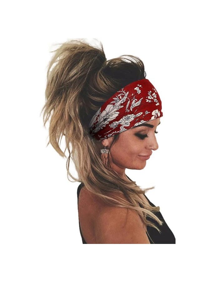 AKTVSHOW Headbands for Women Knotted Headband Elastic Head Bands Women's Hair Band Non-Slip Turban Boho Printed Stylish Sport Sweat Hair Wrap for Girls Cute Hair Accessories 4PCS  - Image 4