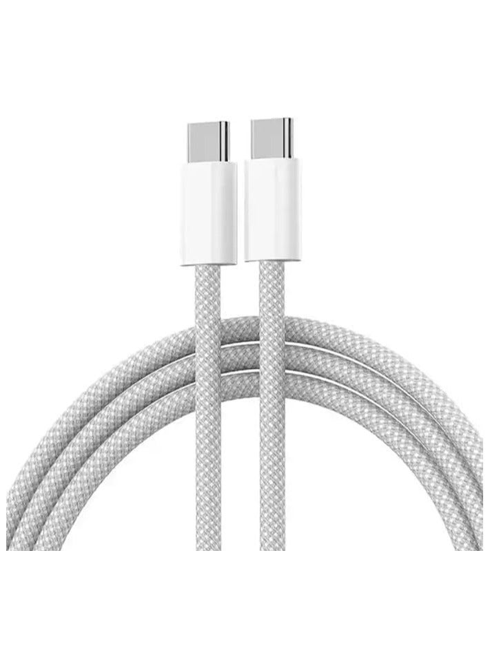 كابل USB-C إلى USB-C عالي الجودة – شحن سريع PD بقوة 60 واط ونقل بيانات – أبيض - Image 1