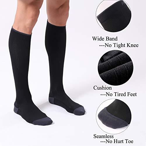 FITRELL 3 Pairs Compression Socks for Women and Men 20-30mmHg- Circulation and Muscle Support Socks for Travel, Running, Nurse, Knee High, Medical BLACK S/M - Image 5