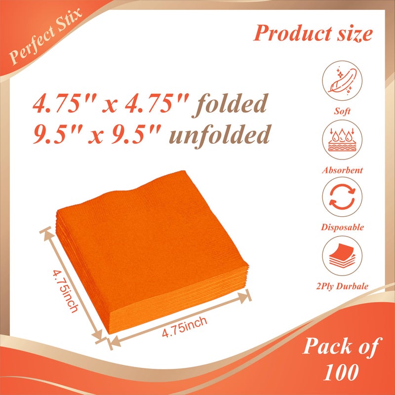 Perfect Stix 2 Ply Orange Beverage Napkins (Pack of 100ct) - Image 2
