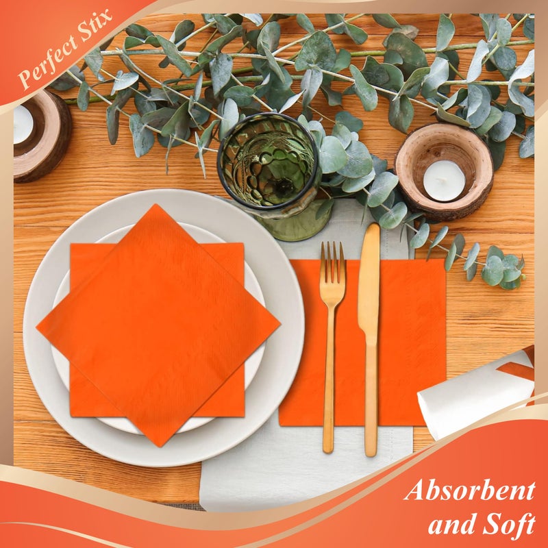 Perfect Stix 2 Ply Orange Beverage Napkins (Pack of 100ct) - Image 3
