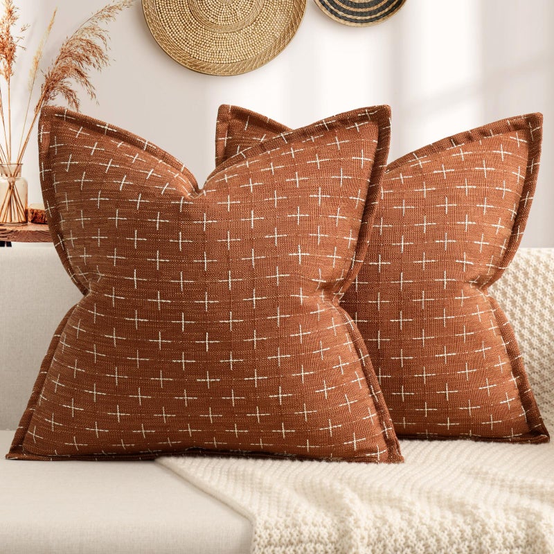 ZWJD Fall Pillow Covers 20x20 Set of 2 Soft Polyester Textured Rust Pillow Covers with Stylish Flange Edge Cozy Farmhouse Throw Pillows for Couch Bed Sofa Living Room Fall Decor - Image 2