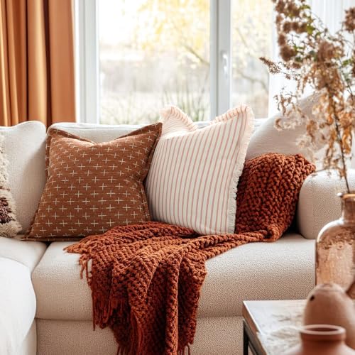 ZWJD Fall Pillow Covers 20x20 Set of 2 Soft Polyester Textured Rust Pillow Covers with Stylish Flange Edge Cozy Farmhouse Throw Pillows for Couch Bed Sofa Living Room Fall Decor - Image 3