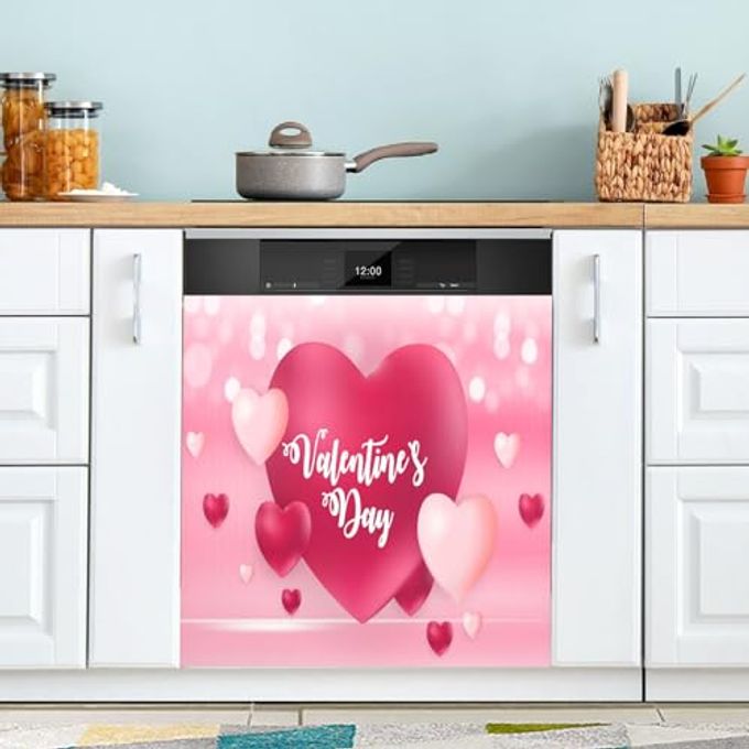 YETTASBIN Happy Valentine's Day Heart Dishwasher Magnet Cover, Reusable Kitchen Fridge Door Sticker, Waterproof Refrigerator Microwave Cover, Holiday Party Home Decor, 23 x 26 Inch - Image 1