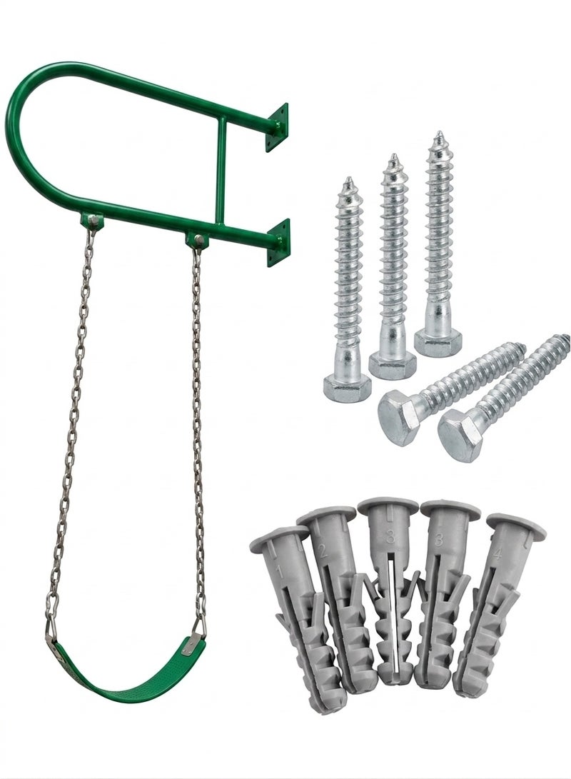 Funz Iron wall swing with swing seat and chains for outdoor activities green color - Image 1