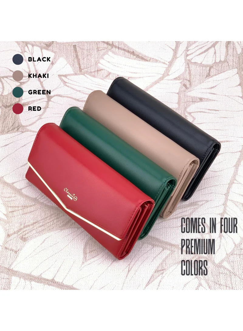 Classic Milano Red (JFL-6-(2236)) Classic Milano Premium Faux Leather Long Wallet for Women with Snap Closure | Ladies Wallet Card Holder Purse | Slim Women's Wallet for Daily Use, Travel, and Gifting for Women | Best Price UAE