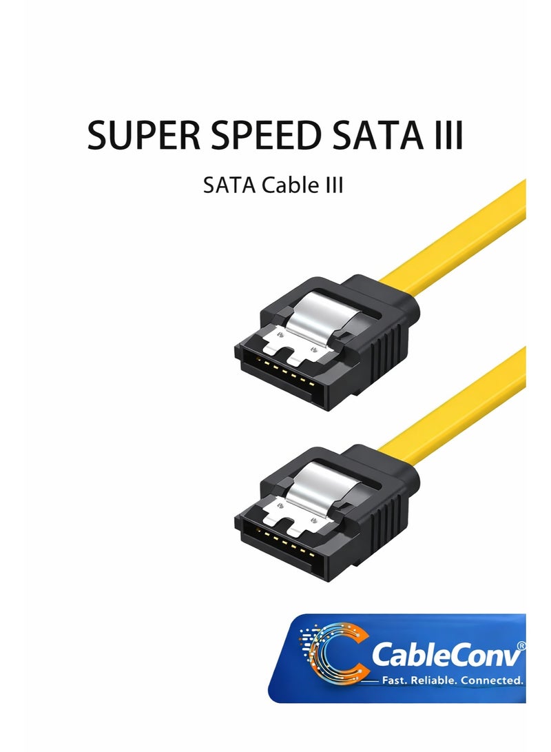 CABLE CONV SATA Cable III 6Gb/s High-Speed Data Transfer Cable – Flat Yellow with Locking Clip – Compatible with SATA I & II - Image 1