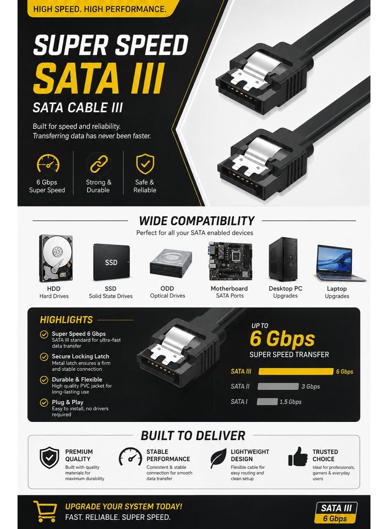 ​كابل كونف كابل بيانات SATA 3.0 لمحركات الأقراص الصلبة - كابل نقل بيانات عالي السرعة مزود بمشبك قفل - متوافق مع SATA I و II - Image 2