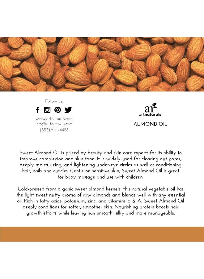 artnaturals زيت اللوز الحلو من آرت ناتشورالز - 100% طبيعي ونقي - زيت ناقل وعلاج غير مكرر من الدرجة العلاجية - Image 2