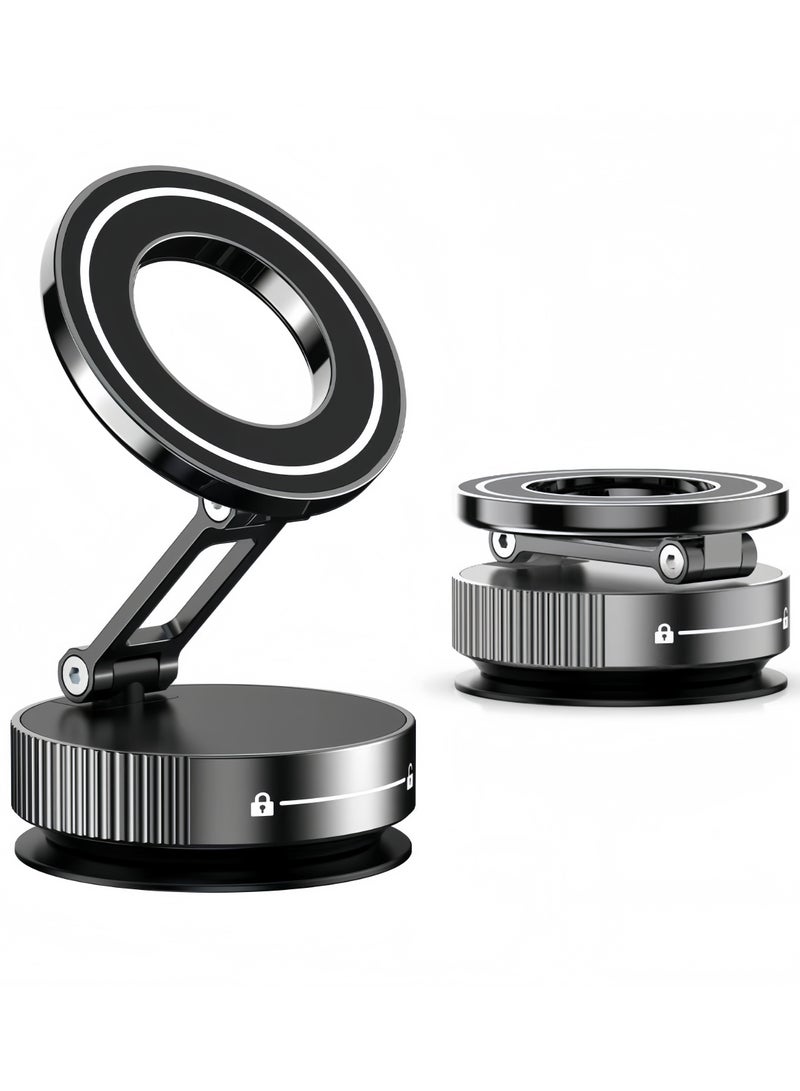 Lesha 360° Magnetic Phone Holder for Car Suction Cup Phone Mount Adjustable Suction Phone Mount Upgraded Vacuum Magnetic Phone Stand for All Smartphones & All Vehicles & Smooth/Rough Surface (Black)  - Image 1