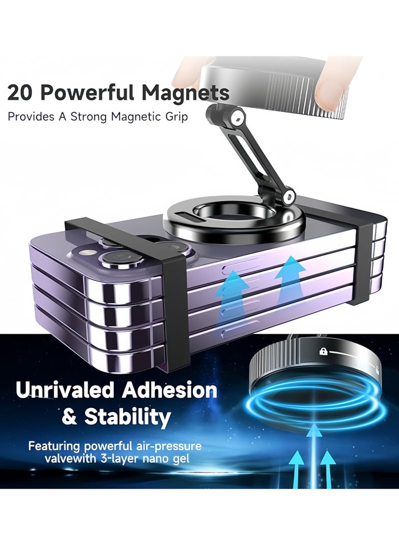 Lesha 360° Magnetic Phone Holder for Car Suction Cup Phone Mount Adjustable Suction Phone Mount Upgraded Vacuum Magnetic Phone Stand for All Smartphones & All Vehicles & Smooth/Rough Surface (Black)  - Image 4