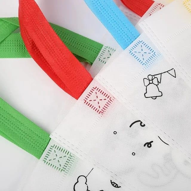 Tera13 TERA 13 Gift Bag For Kids 6 pcs DIY Painting Carry Bag With Color For Girls, Santa Gifts Bag For Kids, Multipurpose Carry Bag, Christmas Party Gift, Gym Bag, Drawstring Bags Gifts (White) - Image 4