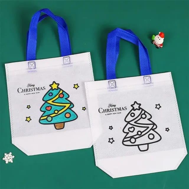 Tera13 TERA 13 Gift Bag For Kids 6 pcs DIY Painting Carry Bag With Color For Girls, Santa Gifts Bag For Kids, Multipurpose Carry Bag, Christmas Party Gift, Gym Bag, Drawstring Bags Gifts (White) - Image 1