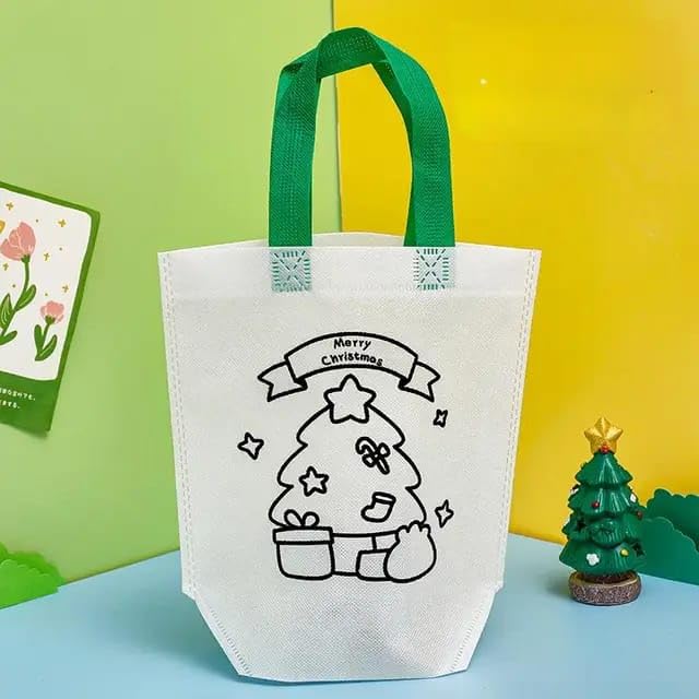 Tera13 TERA 13 Gift Bag For Kids 6 pcs DIY Painting Carry Bag With Color For Girls, Santa Gifts Bag For Kids, Multipurpose Carry Bag, Christmas Party Gift, Gym Bag, Drawstring Bags Gifts (White) - Image 2