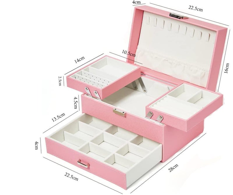 SIBY Pu Leather Jewelry Box Organizer For Women Girls|Two Sided Open Jewelry Display Case For Earrings Bracelets Rings|Makeup Vanity Organizer For Bride|Travel Jewel Necklace Holder, Pink - Image 3