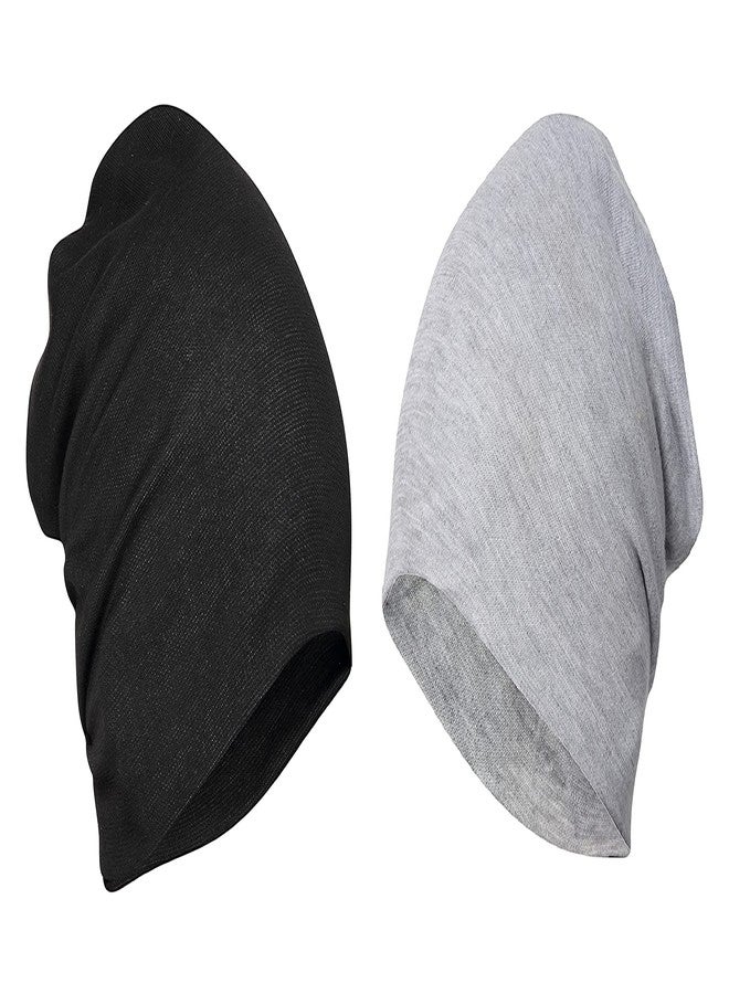 PrimeBox Cotton Long Beanie for Men Women Headwear Slouchy Skull Cover Cap Fashion Accessories Topa Pack of 2pcs Black Grey Color Beanie - Image 1
