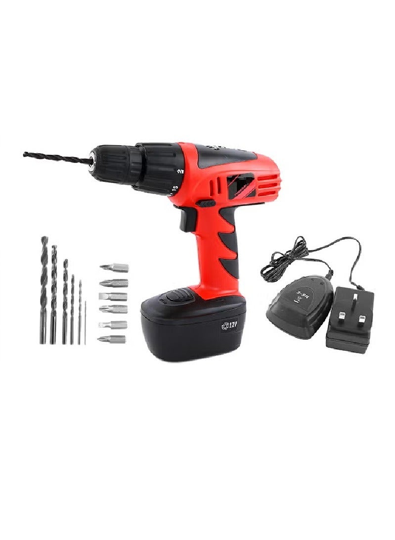 GEEPAS 13 Pcs Cordless Drill Set Black/Red