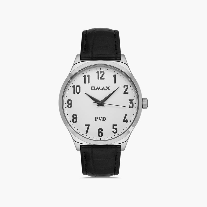 Omax Men's Silver Analog Watch with Black Strap - Image 1