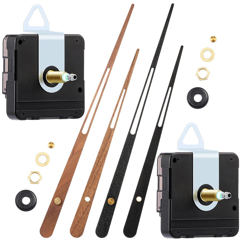 Jadive 2 Pcs High Torque Long Shaft Clock Movement Mechanism with Wooden Clock Hands for DIY Repair Parts ReplacementFit for 16 Clock 30 mm Shaft