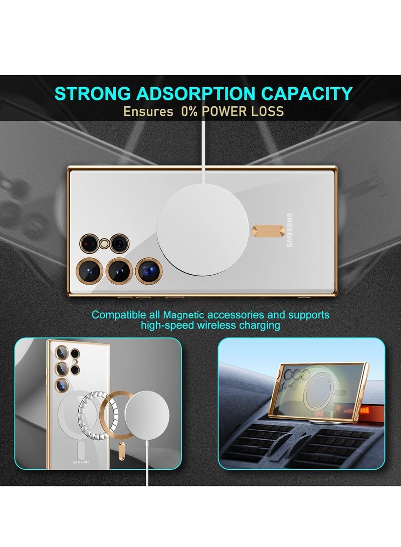 JAJEEK Clear Magnetic Case Compatible with Samsung Galaxy S25 Ultra 6.8" – Soft TPU Cover with Camera Protection, Wireless Charging Support, Durable & Stylish (Gold) - Image 3