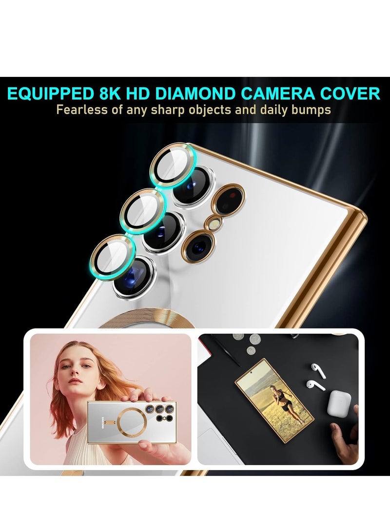 JAJEEK Clear Magnetic Case Compatible with Samsung Galaxy S25 Ultra 6.8" – Soft TPU Cover with Camera Protection, Wireless Charging Support, Durable & Stylish (Gold) - Image 4