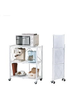 Abareek Al Safa Folding Storage Shelves on Wheels, 3-Tier Storage Shelves/White  - Image 2