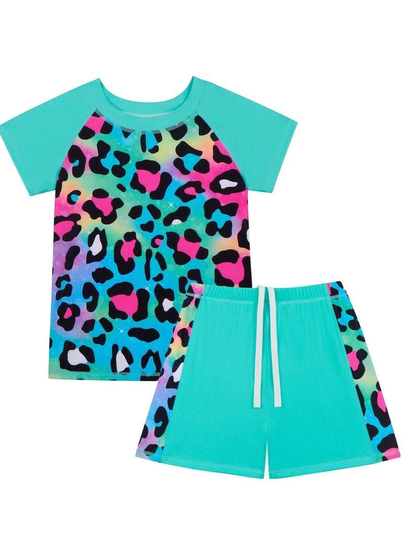 Loquat Digital Printed Split Children's Swimsuit Two-Piece Set Blue/Red - Image 1