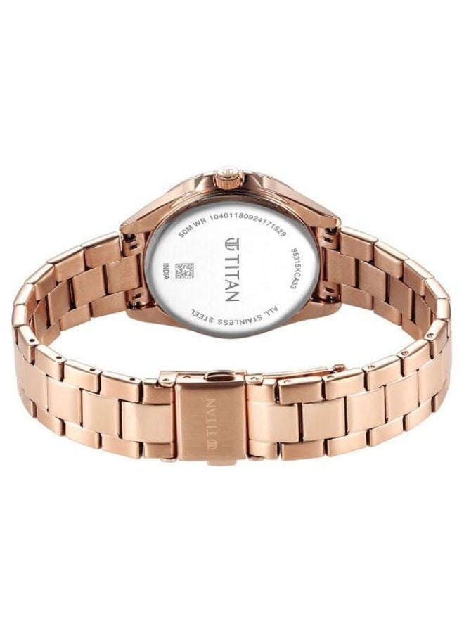 TITAN Glamour Quartz Multifunction Green Dial Rose Gold Stainless Steel Strap Watch for Women - 95315KM03 - Image 5