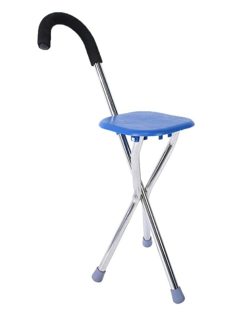Adamsmed Walking Stick with Seat Chair Crutches Elderly Person Folding Stool Chair Walking with Seat Thicken Stainless Steel Fix Height Square Seat Stable 3 Leg Support Crutch - Image 1