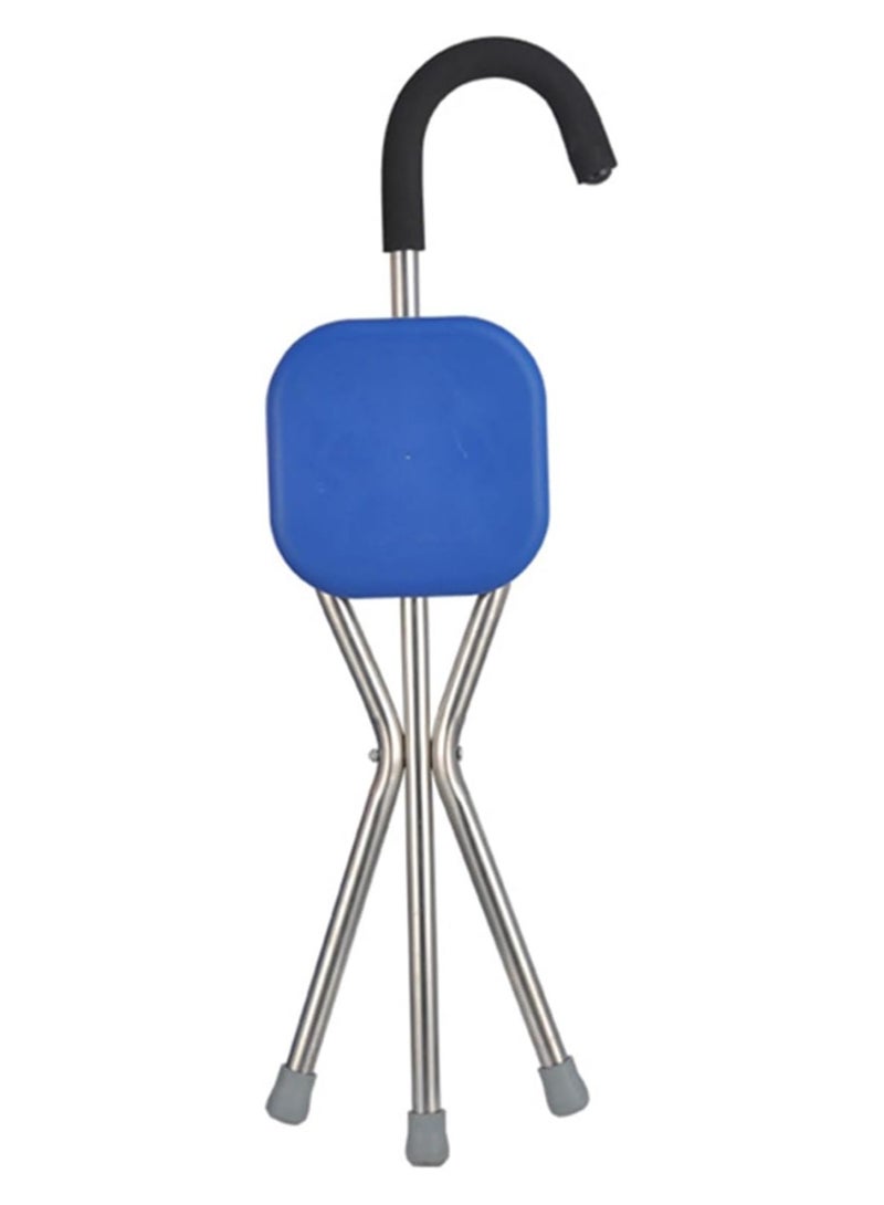 Adamsmed Walking Stick with Seat Chair Crutches Elderly Person Folding Stool Chair Walking with Seat Thicken Stainless Steel Fix Height Square Seat Stable 3 Leg Support Crutch - Image 2