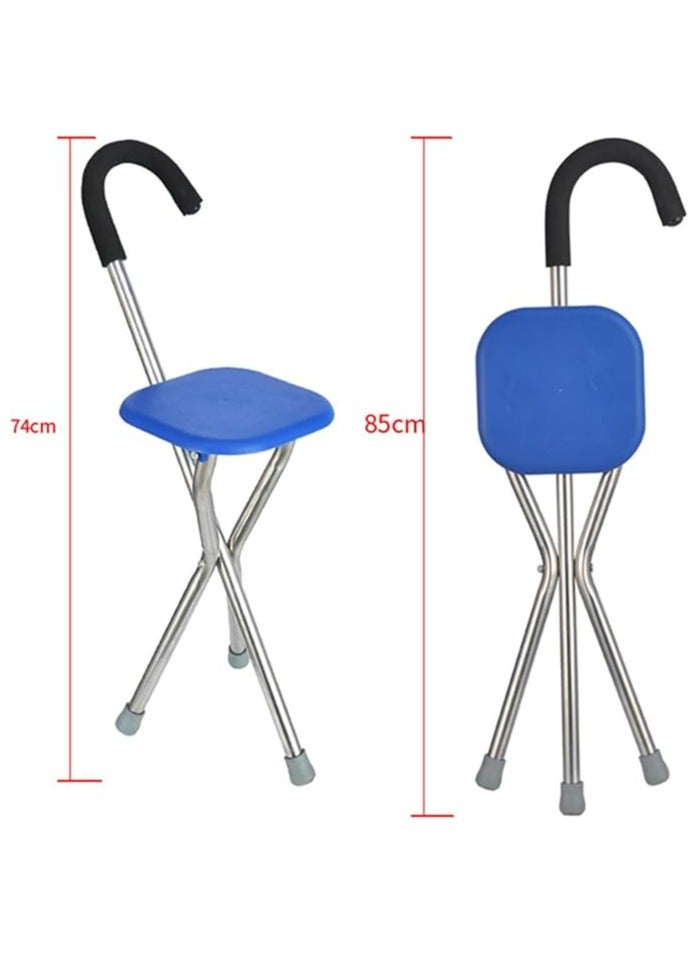 Adamsmed Walking Stick with Seat Chair Crutches Elderly Person Folding Stool Chair Walking with Seat Thicken Stainless Steel Fix Height Square Seat Stable 3 Leg Support Crutch - Image 3