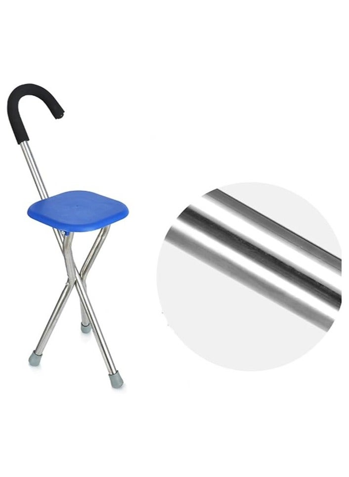 Adamsmed Walking Stick with Seat Chair Crutches Elderly Person Folding Stool Chair Walking with Seat Thicken Stainless Steel Fix Height Square Seat Stable 3 Leg Support Crutch - Image 5