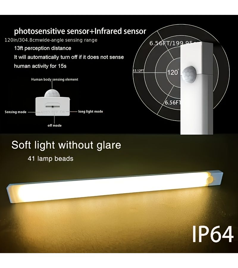 2025 New Magnetic Installation LED Light With Human Motion Sensor 19.69 Inch 2pcs Cold Light 3 Color Adjustable Mode Built In Lithium Battery 200 To 400mAh For Camper Vehicle Bedroom Living Room Cabinet Office - Image 3