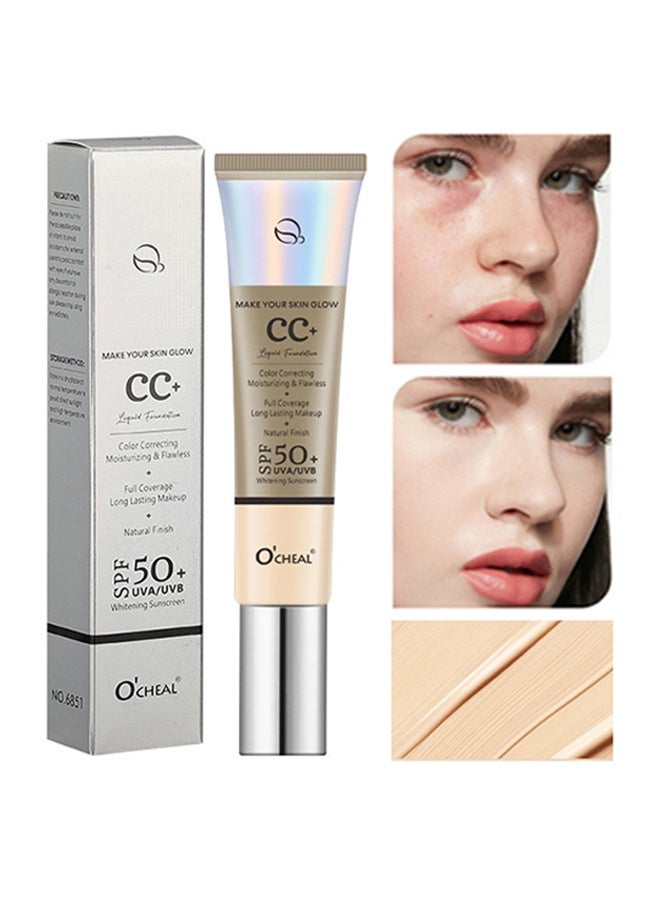 OCHEAL Color Gorrecting Moisturizing & Flawess, Full Coverage Long Lasting Makeup,Natural Finish,Foundation Anti-Redness, Face Cream, Skin Tone Adjusting CC Cream,SPF50+U UVA/UVB Whitening Sunscreen #01 Ivory tint - Image 1