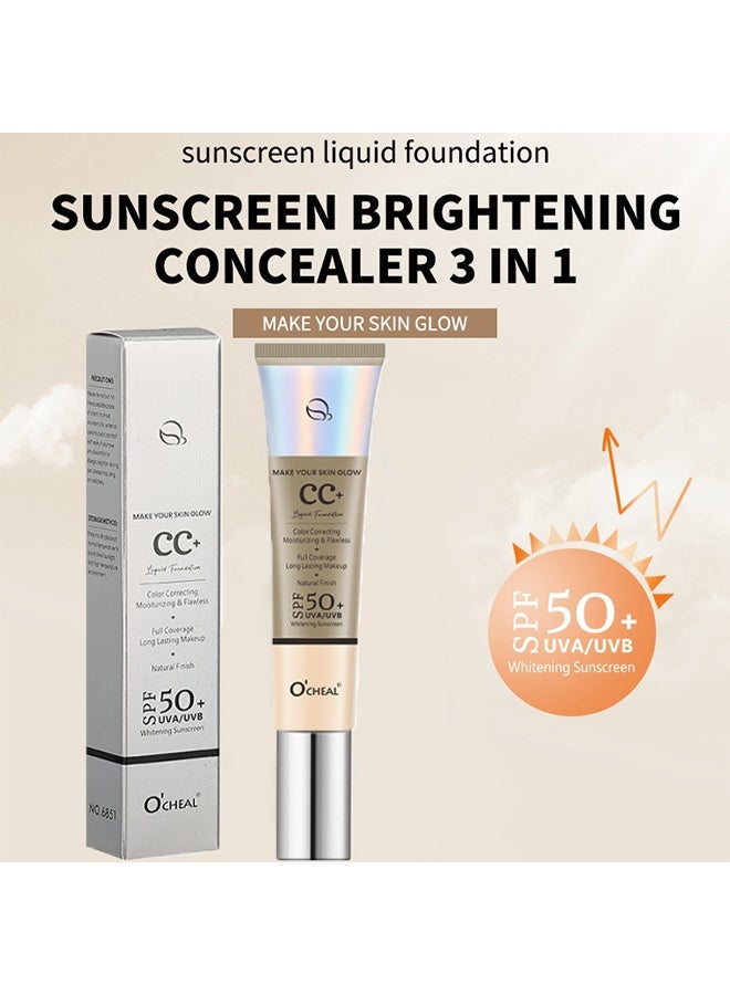 OCHEAL Color Gorrecting Moisturizing & Flawess, Full Coverage Long Lasting Makeup,Natural Finish,Foundation Anti-Redness, Face Cream, Skin Tone Adjusting CC Cream,SPF50+U UVA/UVB Whitening Sunscreen #01 Ivory tint - Image 3