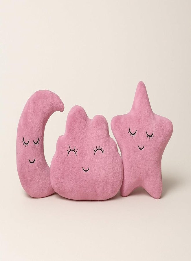 HAPPY BRO Pink Pack of 3 Moon Star & Cloud Shaped Soft Plush Pillows | Cute Decorative Cushions for Sofa, Bed, Nursery & Kids Room - Image 2