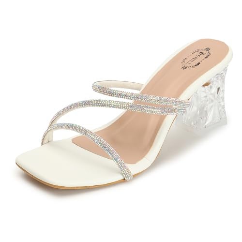 Denill Women Crystal Block Heels (White) UK-8 - Image 1