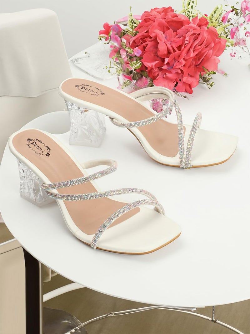 Denill Women Crystal Block Heels (White) UK-8 - Image 5