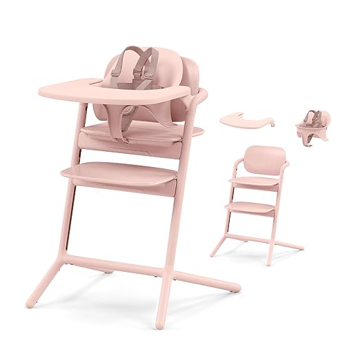 Cybex LEMO High Chair 3in1 Set with Baby Set Snack Tray Modern Design OneHand Depth Height Adjustment AntiTip Wheels from 6 Months Convertible to Adult Chair Pearl Pink
