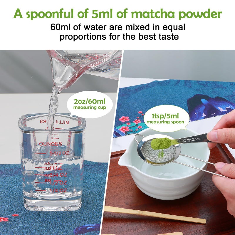 Maredash Matcha Whisk Set,11Pcs Matcha Set,Matcha Kit,Whisk Made from 100% Natural Bamboo, 11-component set for all your matcha-making needs,Contains stainless steel spoon, measuring cup(white) - Image 4
