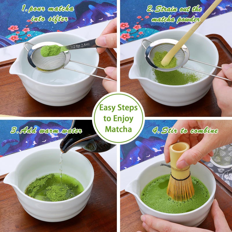 Maredash Matcha Whisk Set,11Pcs Matcha Set,Matcha Kit,Whisk Made from 100% Natural Bamboo, 11-component set for all your matcha-making needs,Contains stainless steel spoon, measuring cup(white) - Image 3