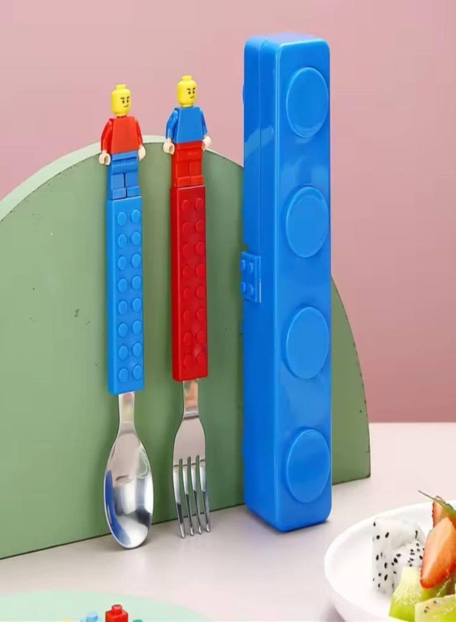 HOMENITY®- 1pc Stainless Steel BPA Free Lego Building Block Theme Spoon & Fork Cutlery Set with Storage Box for Kids | Lego Block Spoon & Fork Set for Birthday Return Gift - Image 5