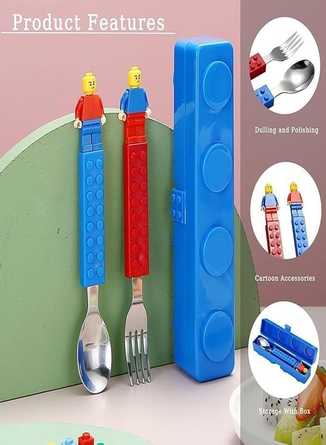HOMENITY®- 1pc Stainless Steel BPA Free Lego Building Block Theme Spoon & Fork Cutlery Set with Storage Box for Kids | Lego Block Spoon & Fork Set for Birthday Return Gift - Image 4